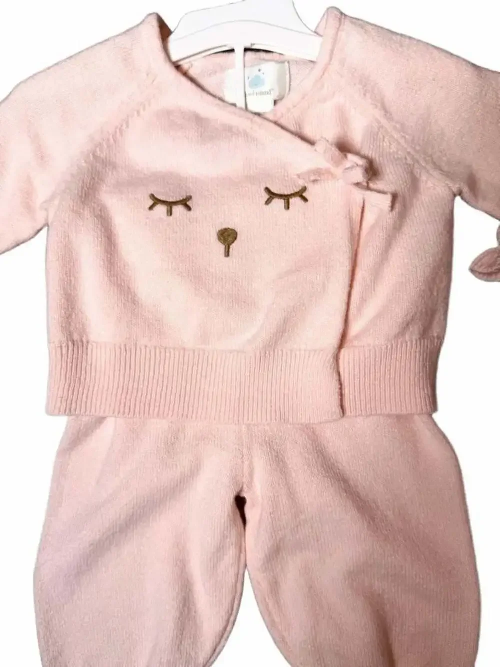 Cloud Island Pink Sleeping Bunny Knit Cardigan and Pants Set Newborn
